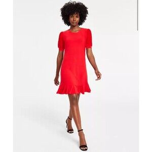 CeCe Women's Mixed-Media Puffed Clip Dot Sleeve Dress XS